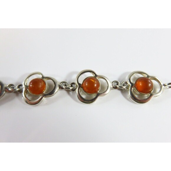 7 3/4" Modernist Sterling Silver Amber Cabochon Bracelet Lobster Clasp - Picture 6 of 12